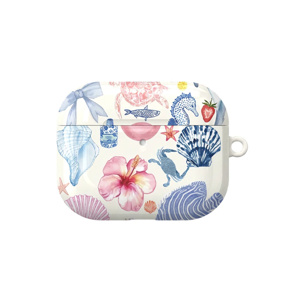 Cute Summer Vibe Series Case Suitable for AirPods4 Pro3 Pro Hard Glossy Protective Case,Holiday Gifts for Friends Family