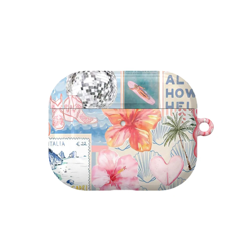Cute Summer Vibe Series Case Suitable for AirPods4 Pro3 Pro Hard Glossy Protective Case,Holiday Gifts for Friends Family