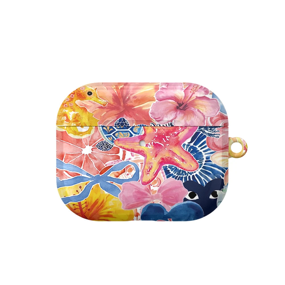 Cute Summer Vibe Series Case Suitable for AirPods4 Pro3 Pro Hard Glossy Protective Case,Holiday Gifts for Friends Family