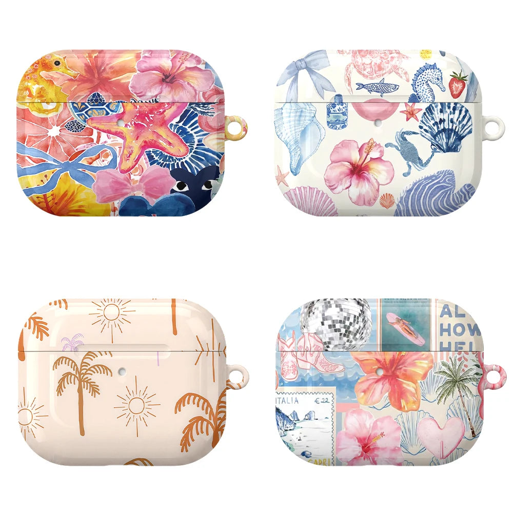 Cute Summer Vibe Series Case Suitable for AirPods4 Pro3 Pro Hard Glossy Protective Case,Holiday Gifts for Friends Family